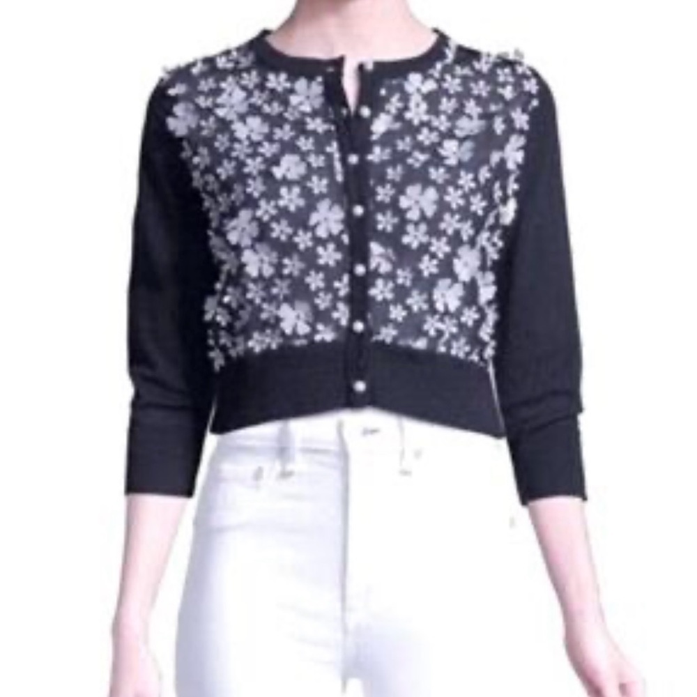 Karl Lagerfeld Black and White Floral Cardigan